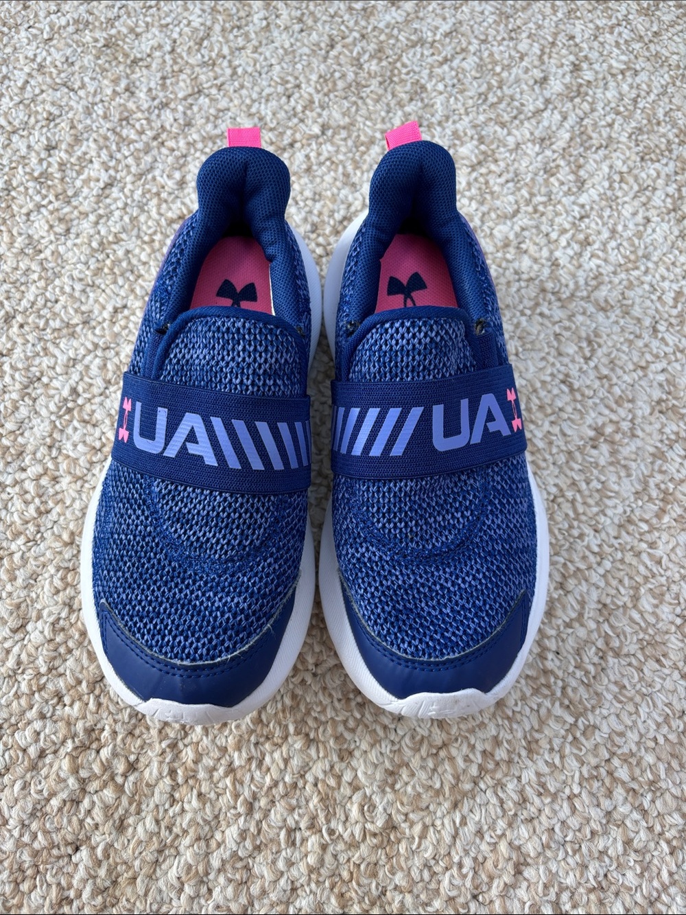 Under Armour Kids Navy Slip-On Sneakers with Pink Accents